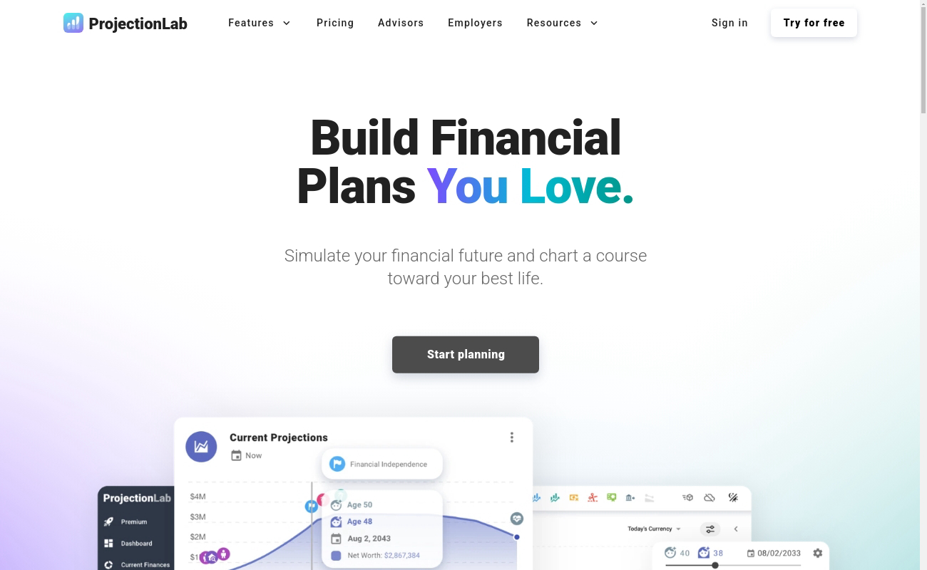 ProjectionLab planning interface