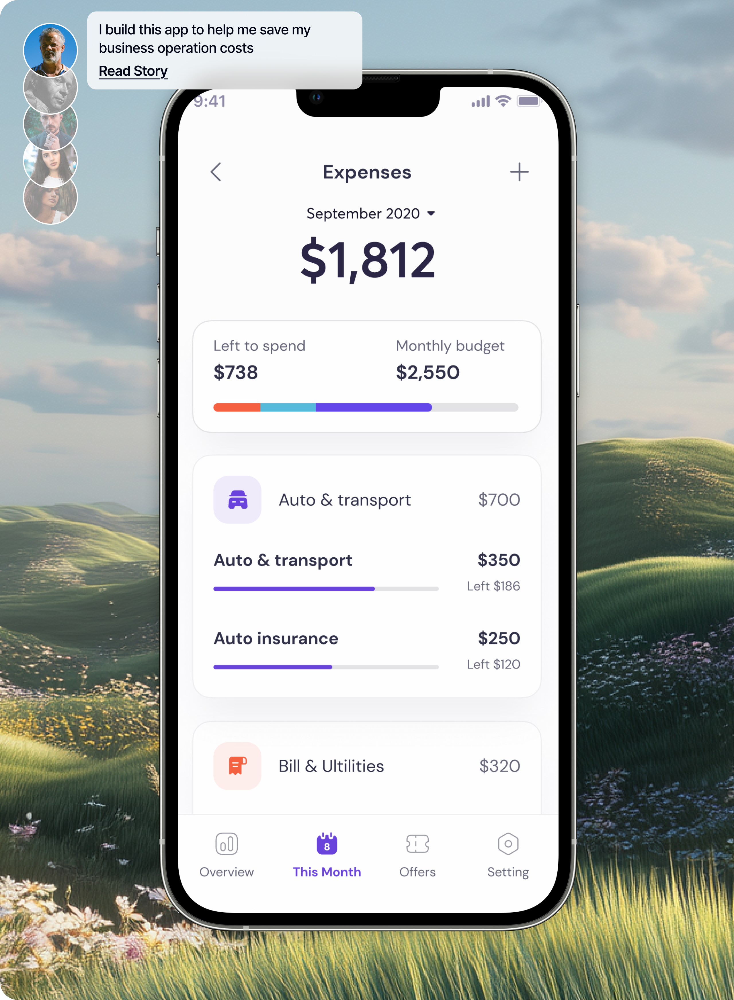 AI-built app preview showing an expense tracker