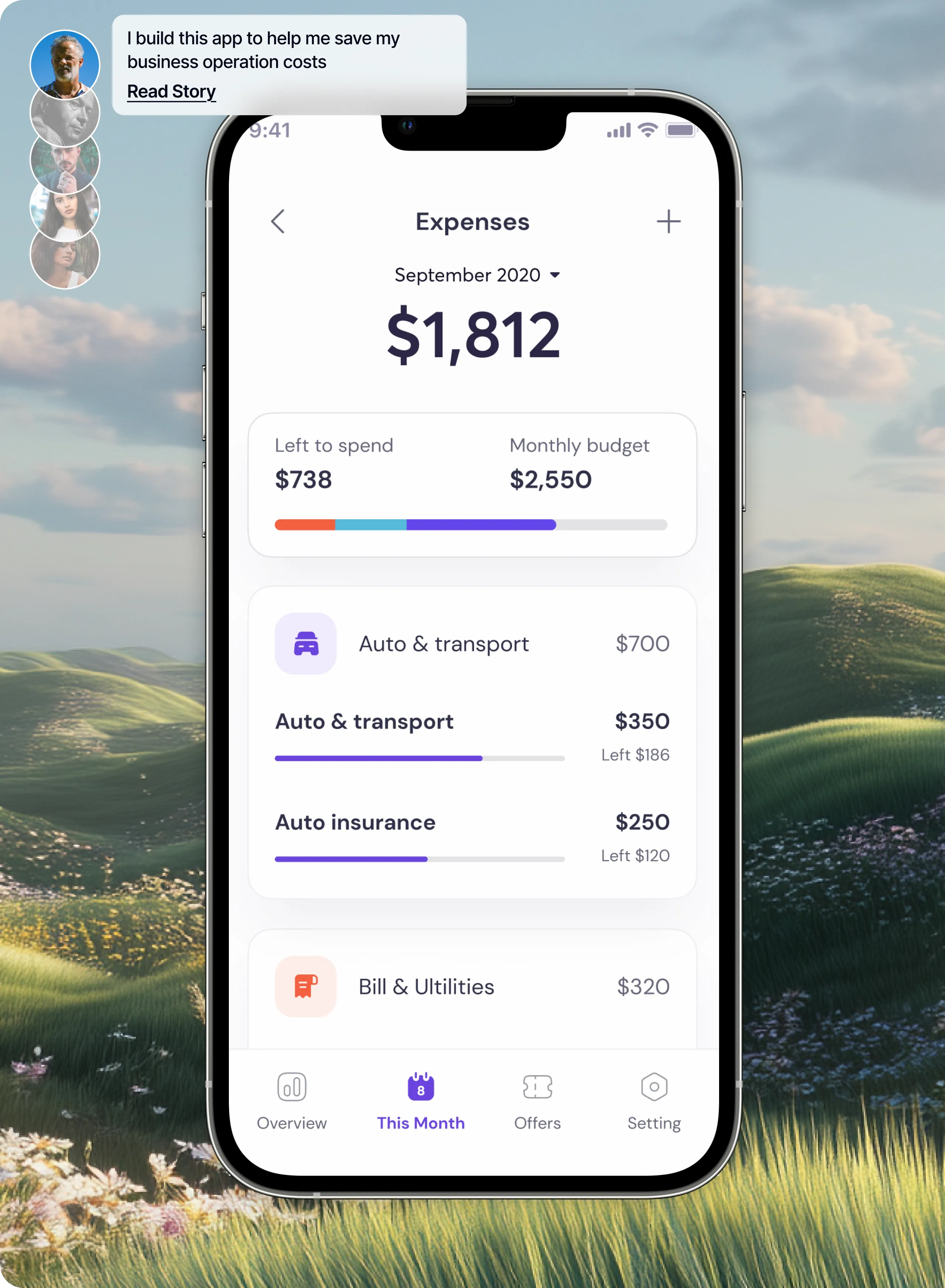 AI-built app preview showing an expense tracker